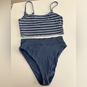 Aerie Ribbed Blue Two Piece Swimsuit, Longline top Cheeky bottoms - size XL